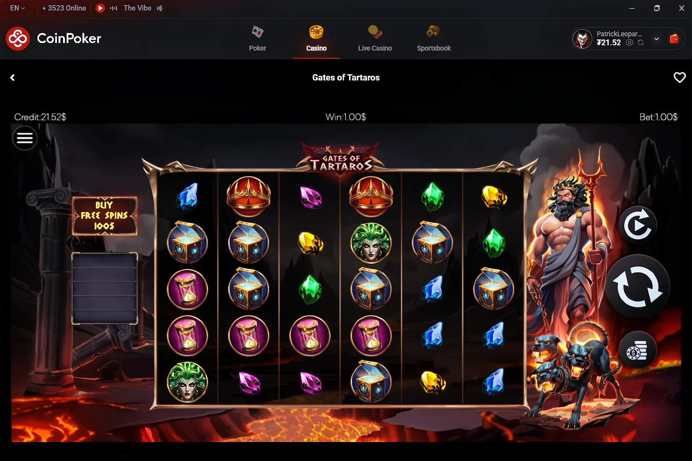Un juego de tragaperras en la plataforma CoinPoker Casino.