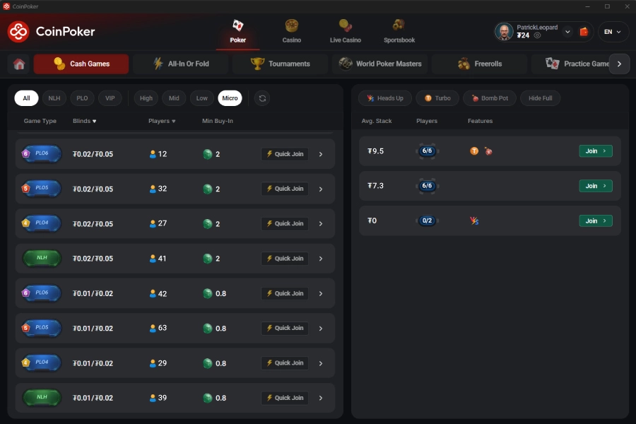 Partidas De Cash PLO6 6-Max