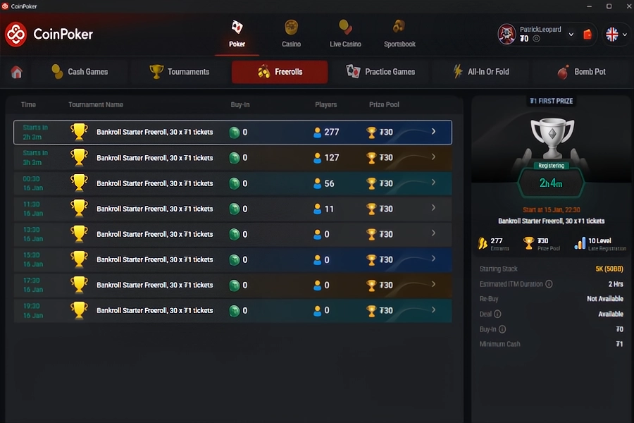 Freerolls y Centrolls Regulares